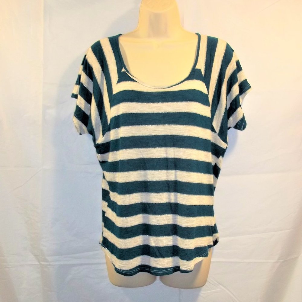 a.n.a. A New Approach Womens Top Blouse Size Small Striped Scoop Neck Teal White - Picture 1 of 6
